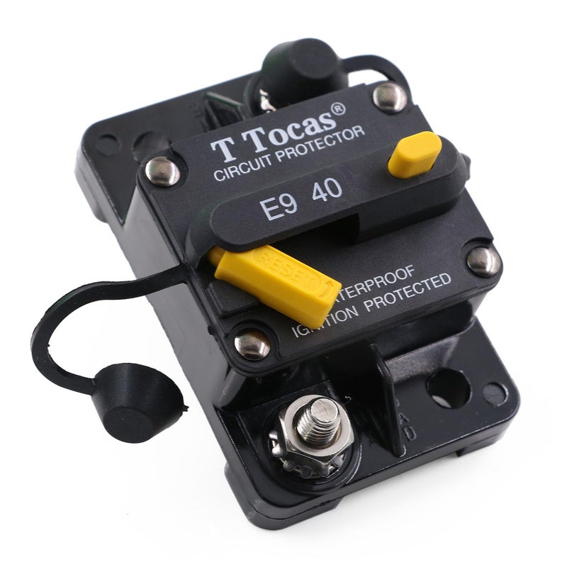 T Tocas E9 40 Amp Circuit Breaker with Manual Reset | 12V - 72V DC IP67 Waterproof Protection Switchable 40A - Image 1